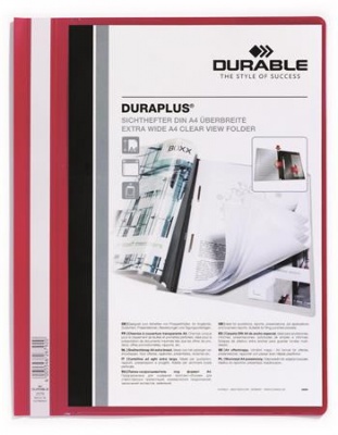 Rýchloviazač, A4, široký, priehľadné vrecko, DURABLE "DURAPLUS®", červený