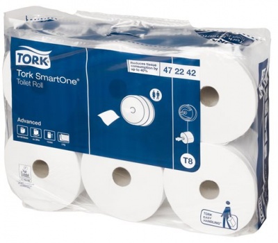 Toaletný papier, T8 systém , 2-vrstvový, priemer: 19,9 cm, TORK "SmartOne®", biela