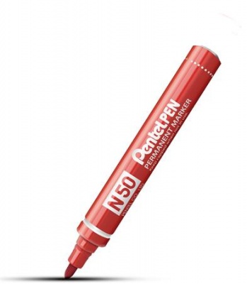 Permanentný popisovač, 2 mm, kužeľový hrot, PENTEL "N50", červená